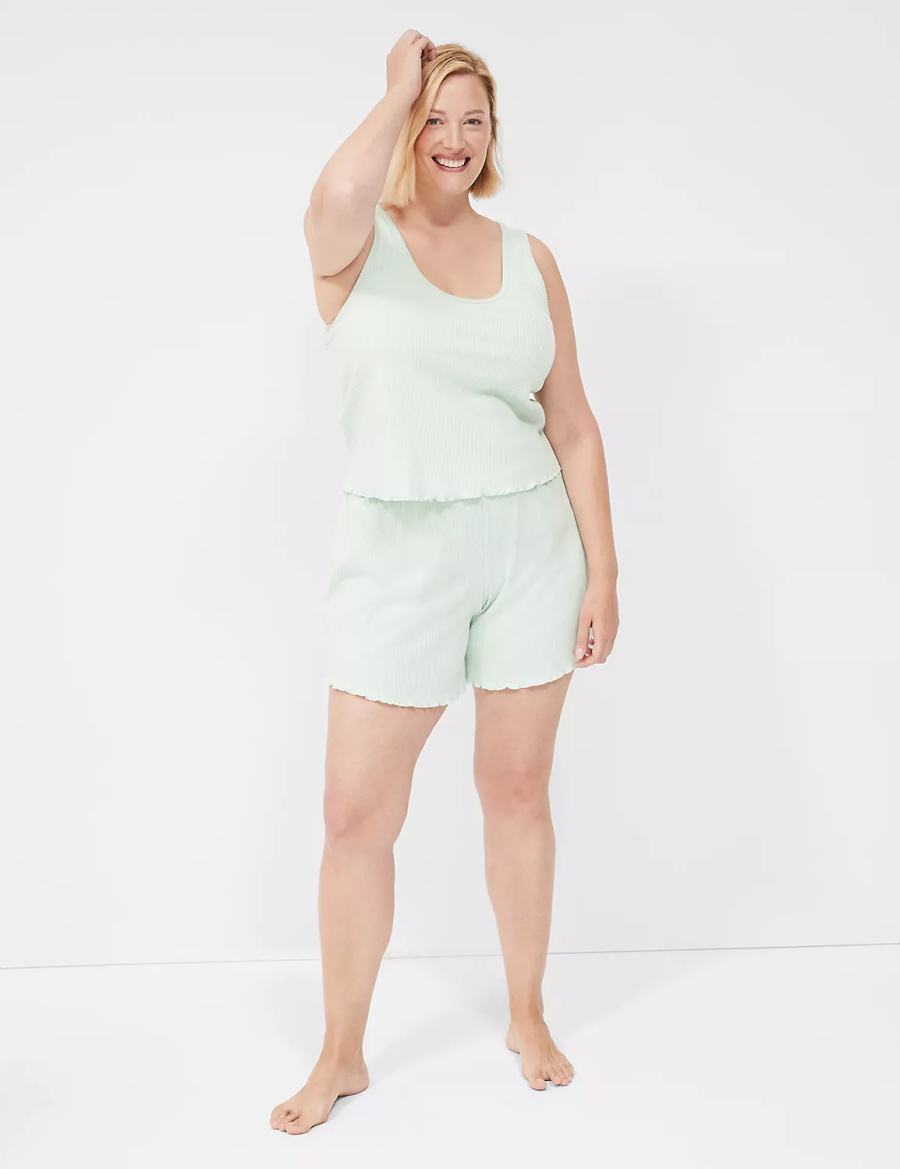 Light Green Lane Bryant Brushed Rib Lettuce-Hem Sleep Women Shorts | EXV881NY