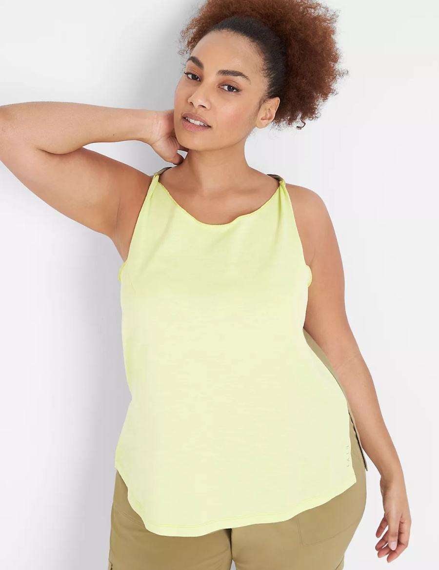 Light Green Lane Bryant LIVI Boatneck Twist-Shoulder Women Tank Top | MDW5760IT