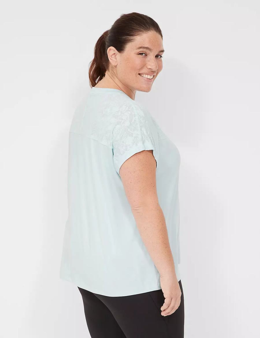 Light Green Lane Bryant LIVI Crew-Neck Mesh & Recycled LIVI Soft Tee Women T Shirts | BRX4829SC