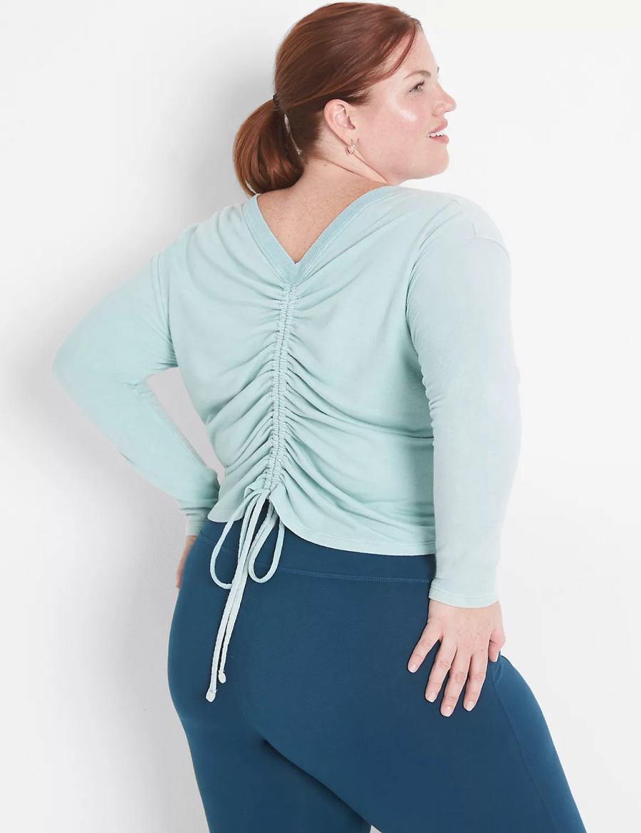 Light Green Lane Bryant LIVI Crop Boatneck Ruched-Detail Women Sweatshirts | BTF8164IY