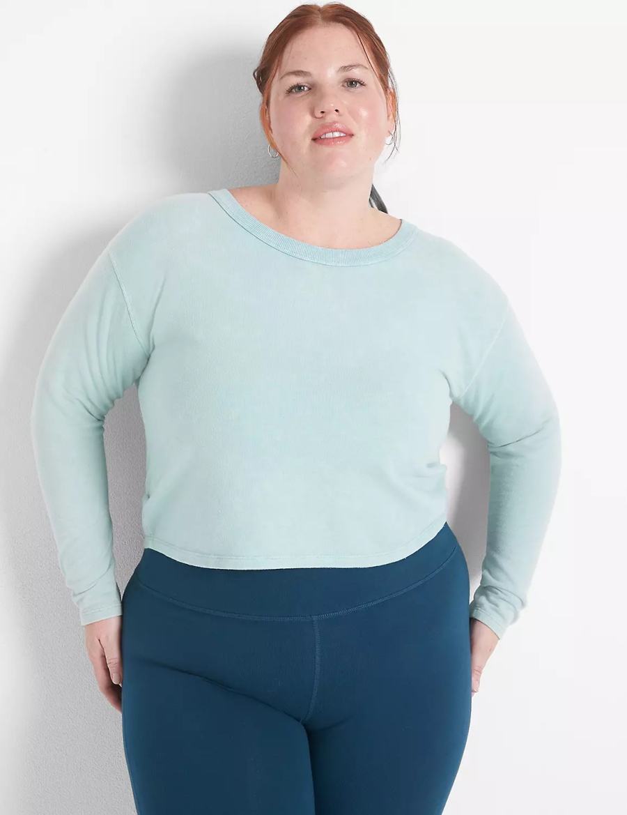 Light Green Lane Bryant LIVI Crop Boatneck Ruched-Detail Women Sweatshirts | BTF8164IY