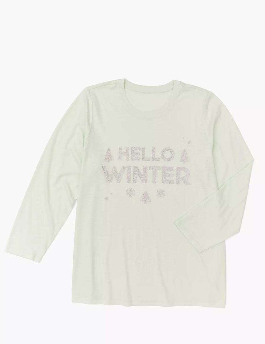 Light Green Lane Bryant Long-Sleeve Hello Winter Graphic Tee Women T Shirts | UGN9324XB