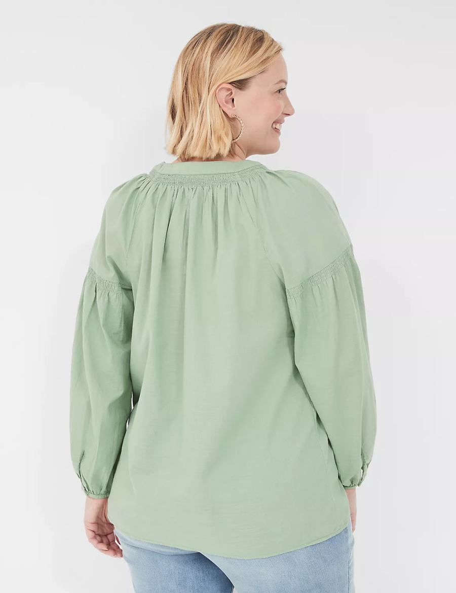 Light Green Lane Bryant Long-Sleeve Split-Neck Popover Women Shirts | PSR9573AT