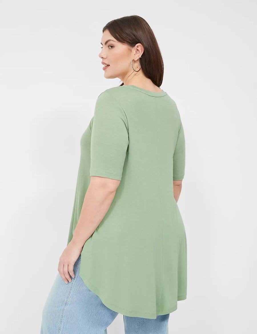 Light Green Lane Bryant Max Swing Perfect Sleeve Crew-Neck Tee Women T Shirts | GBO3338FB