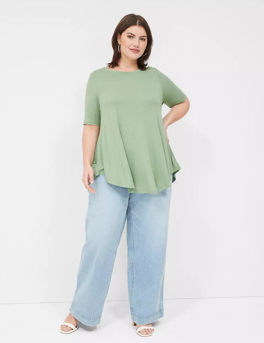 Light Green Lane Bryant Max Swing Perfect Sleeve Crew-Neck Tee Women T Shirts | GBO3338FB