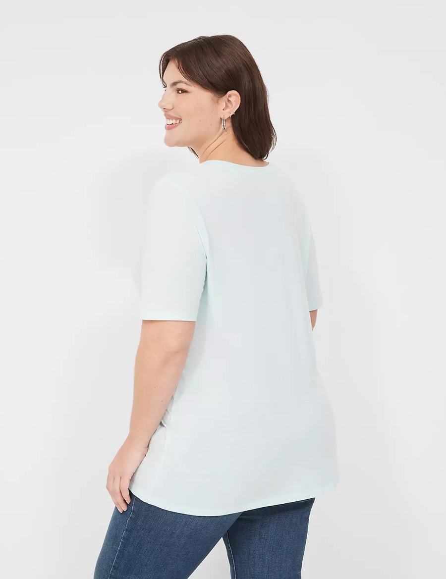 Light Green Lane Bryant Perfect Sleeve V-Neck Tee Women T Shirts | YYA3983AY