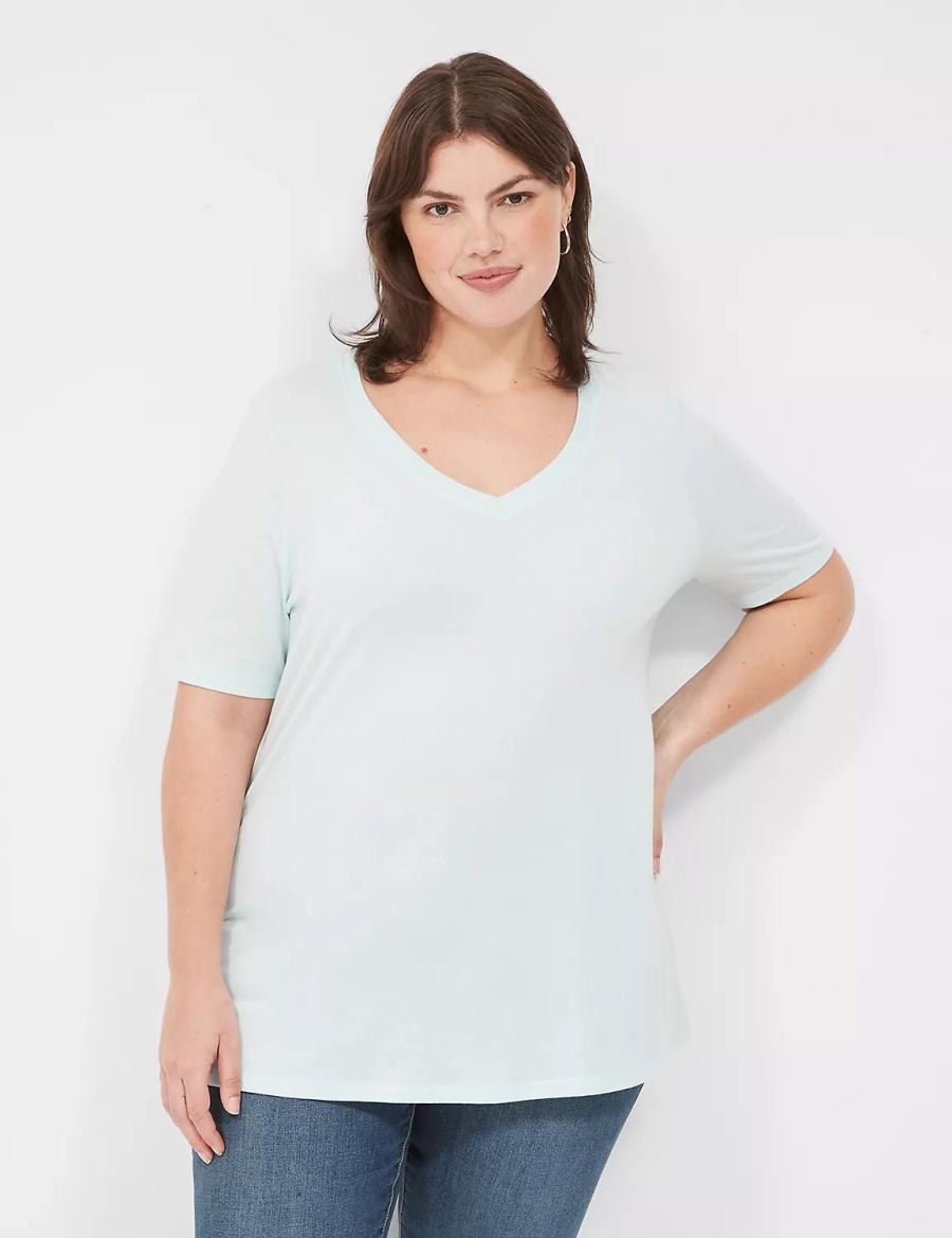 Light Green Lane Bryant Perfect Sleeve V-Neck Tee Women T Shirts | YYA3983AY