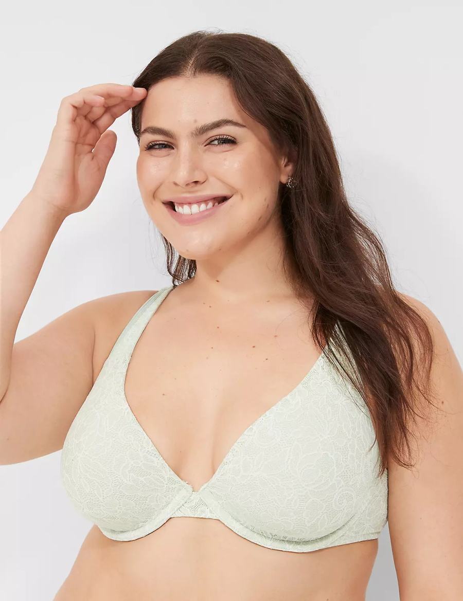 Light Green Lane Bryant Plunge with Lace Women Unlined Bra | VTW1126MG