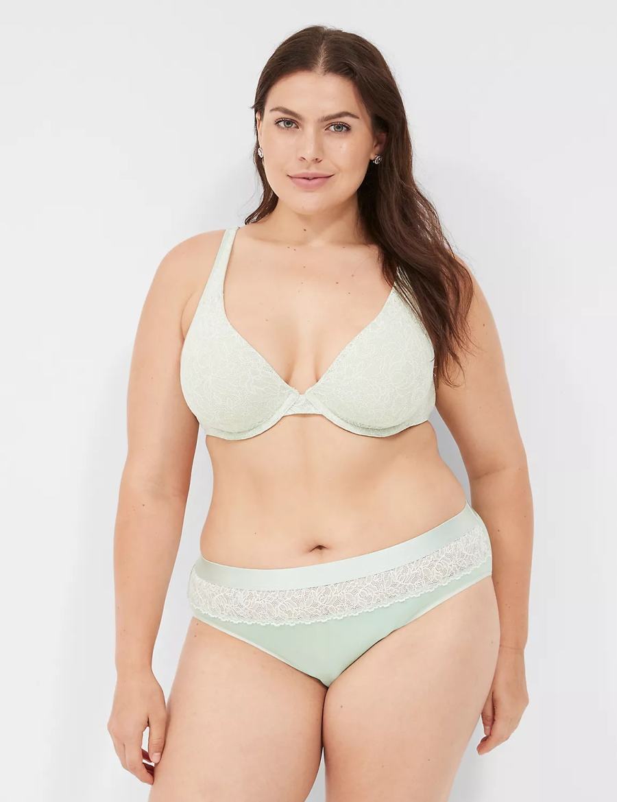 Light Green Lane Bryant Plunge with Lace Women Unlined Bra | VTW1126MG