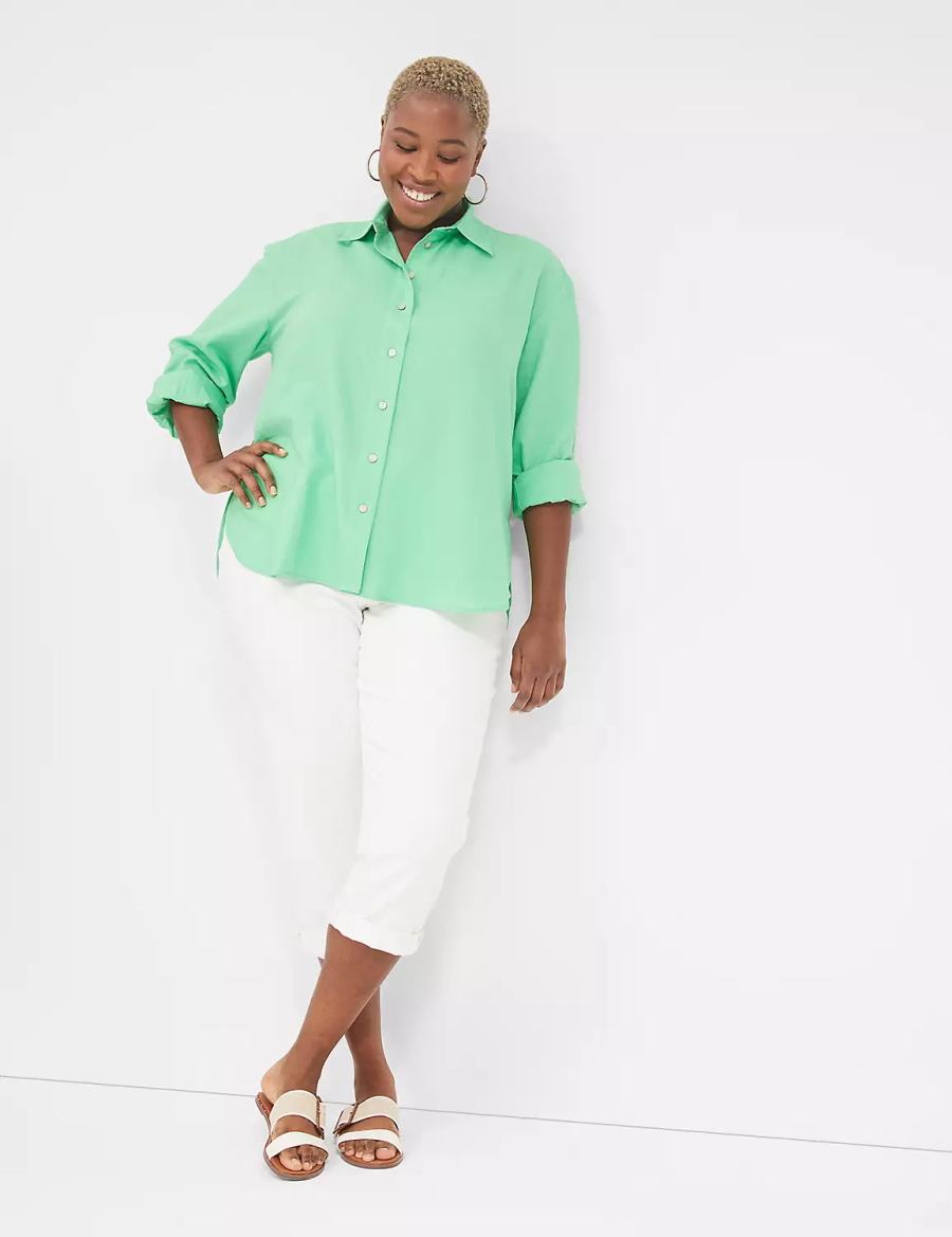 Light Green Lane Bryant Relaxed Linen Button-Down Women Shirts | NXU5510HD