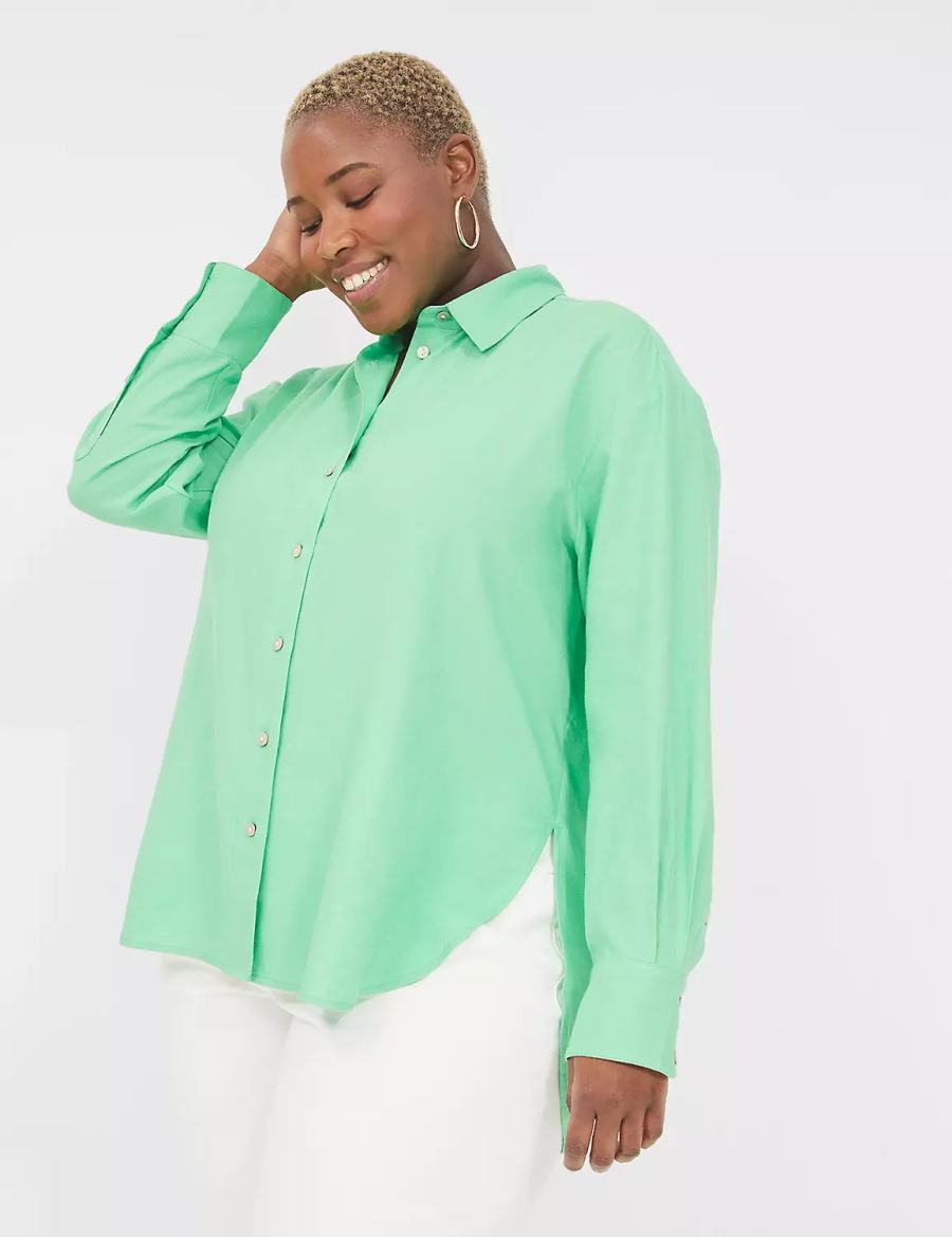 Light Green Lane Bryant Relaxed Linen Button-Down Women Shirts | NXU5510HD