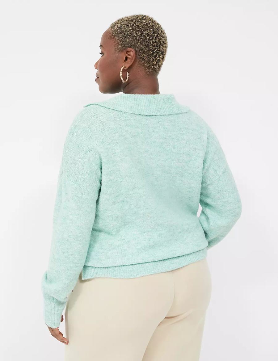 Light Green Lane Bryant V-Neck Polo Women Sweaters | KUJ3093IO