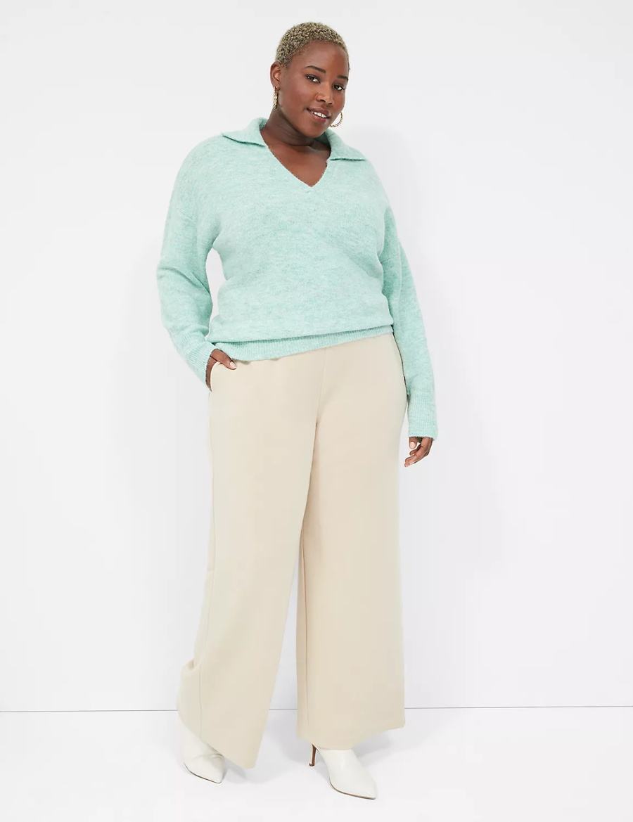 Light Green Lane Bryant V-Neck Polo Women Sweaters | KUJ3093IO