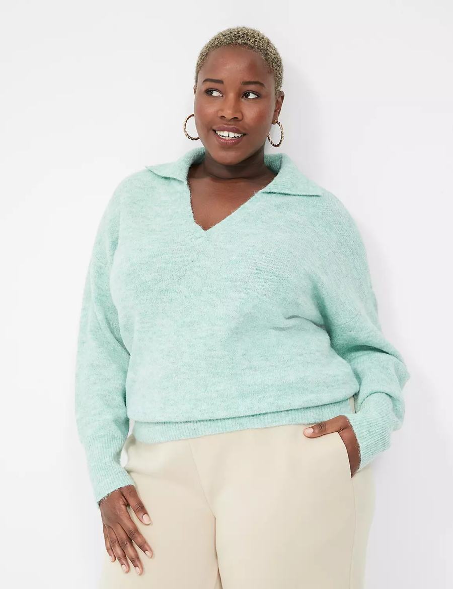 Light Green Lane Bryant V-Neck Polo Women Sweaters | KUJ3093IO