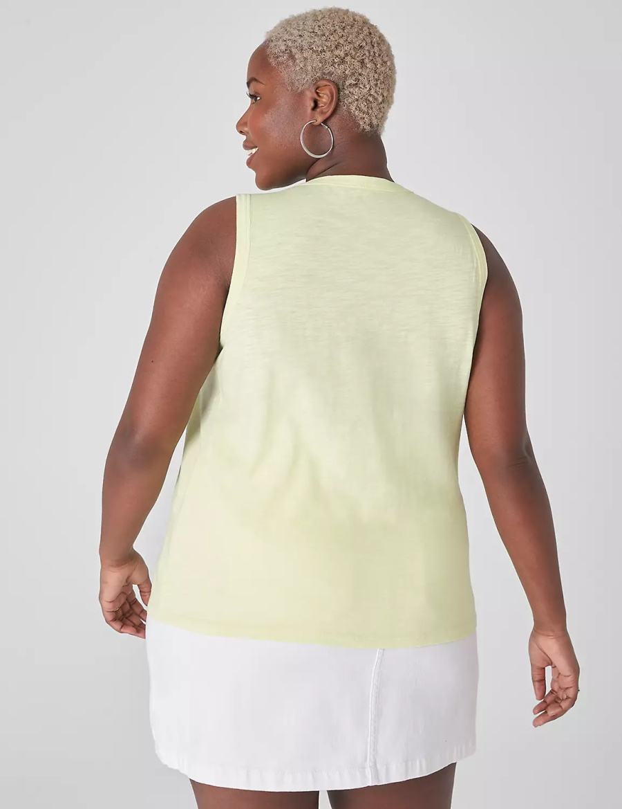 Light Green Yellow Lane Bryant Crew-Neck Women Tank Top | CSI639PA