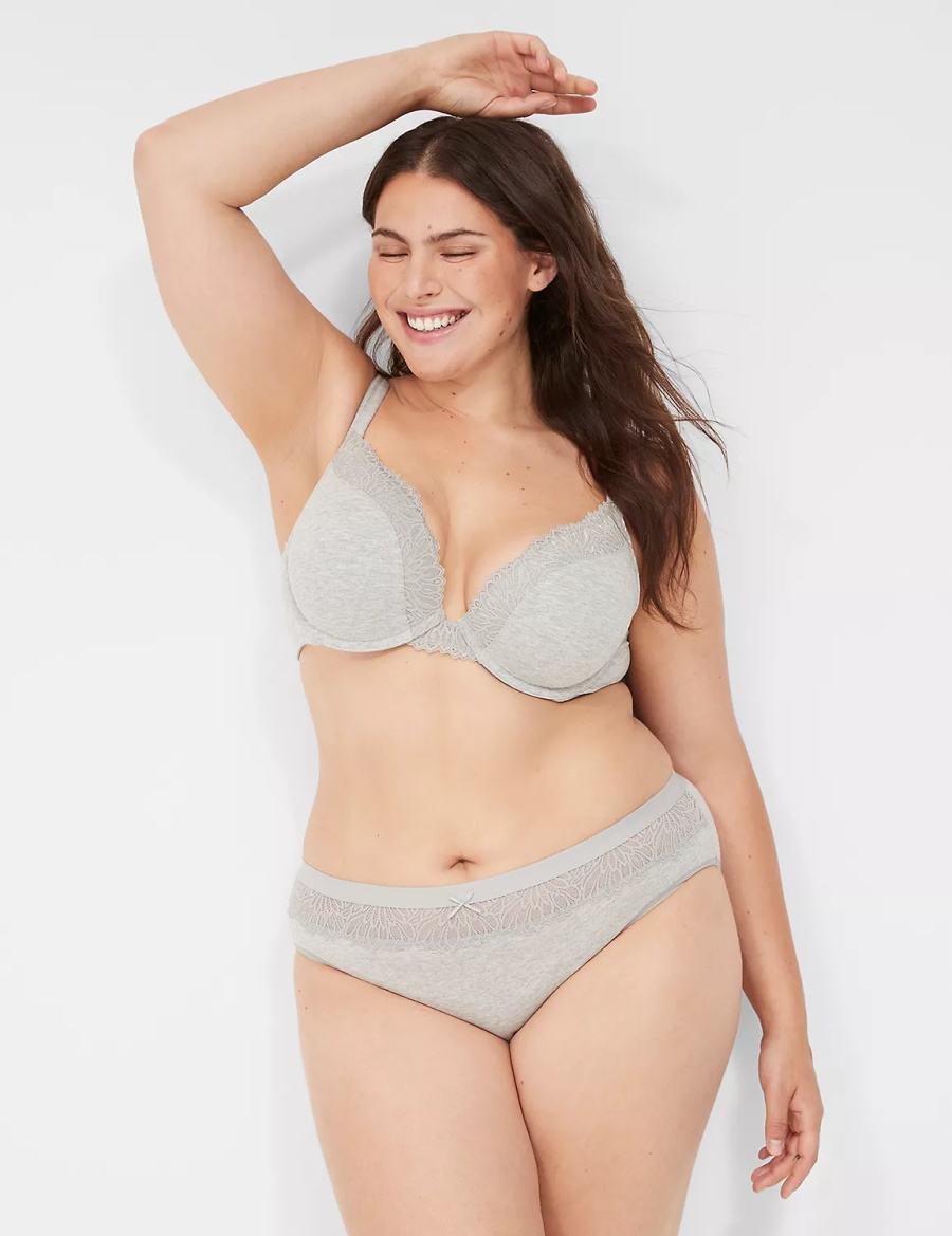 Light Grey Lane Bryant Cotton With Lace Waist Women Hipster Panty | ZGX423FA