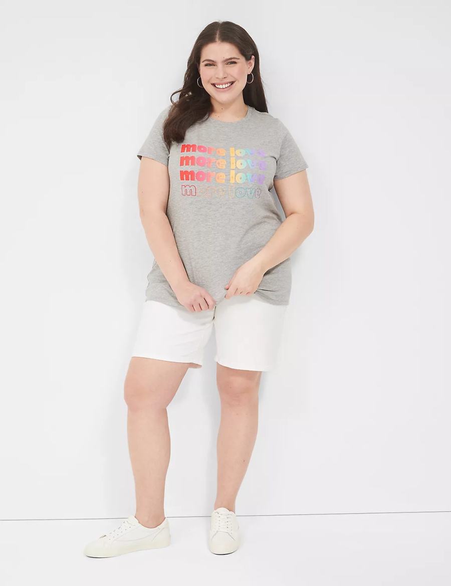 Light Grey Lane Bryant Pride Embroidered More Love Graphic Tee Women T Shirts | LXB9077NY