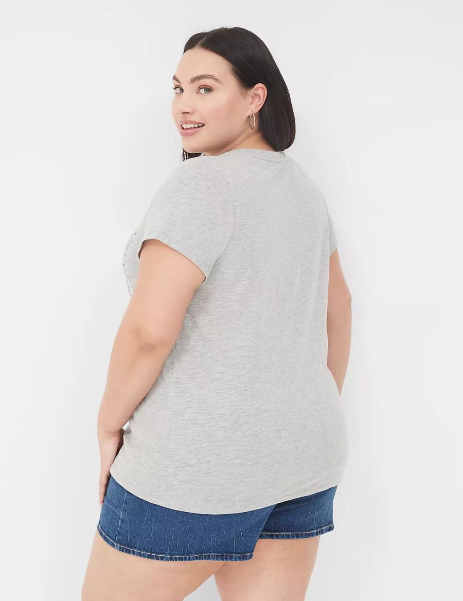 Light Grey Lane Bryant Sequin USA Graphic Tee Women T Shirts | LXQ387GJ