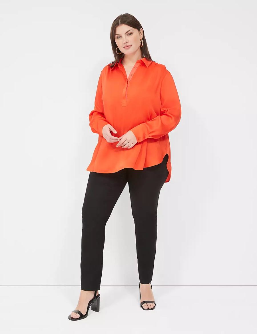 Light Red Lane Bryant Collared Step-Hem Women Blouse | JLD4825KJ