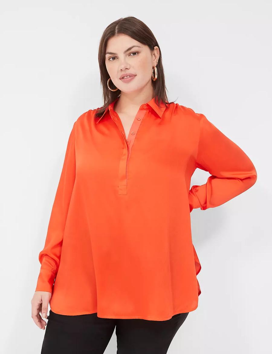 Light Red Lane Bryant Collared Step-Hem Women Blouse | JLD4825KJ