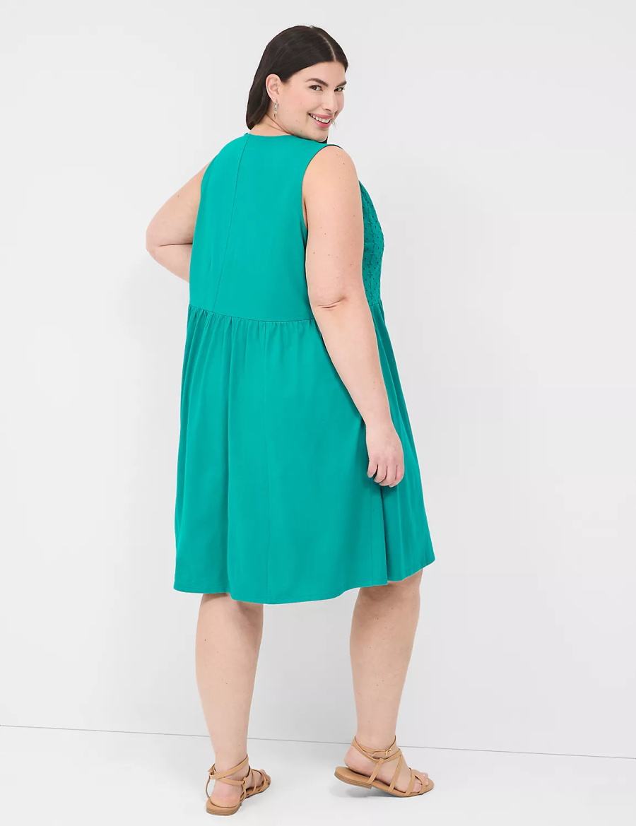 Light Turquoise Lane Bryant Easy Swing Eyelet-Bodice Women Casual Dress | XSN5316DX