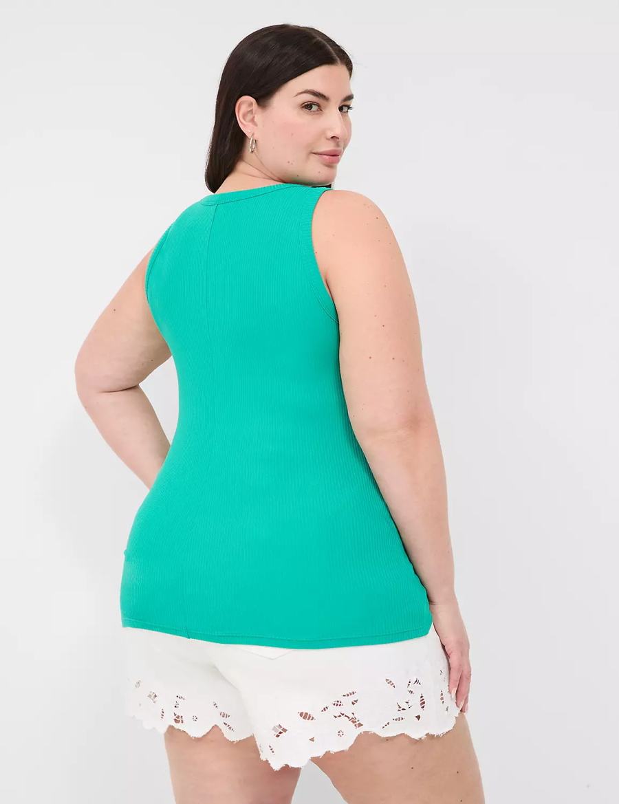 Light Turquoise Lane Bryant Fitted High-Neck Rib Women Tank Top | MDK1497IQ