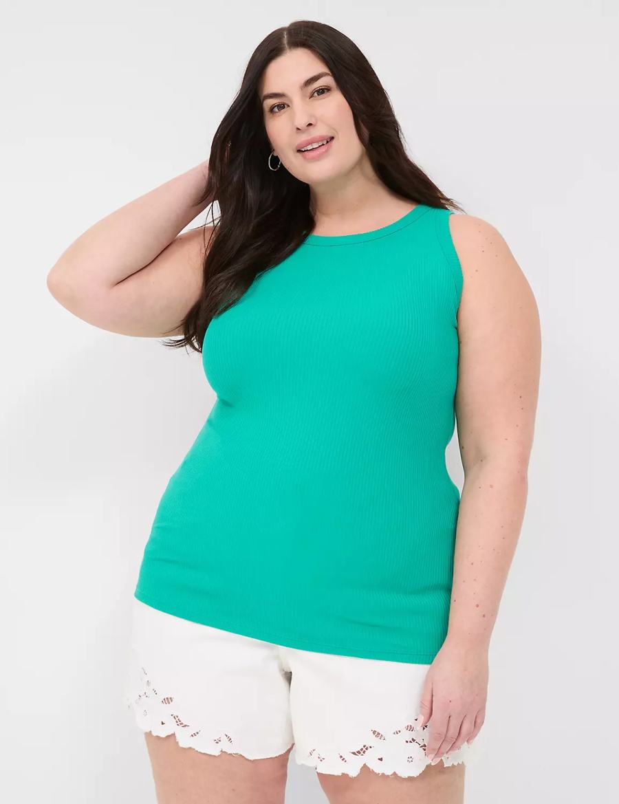 Light Turquoise Lane Bryant Fitted High-Neck Rib Women Tank Top | MDK1497IQ