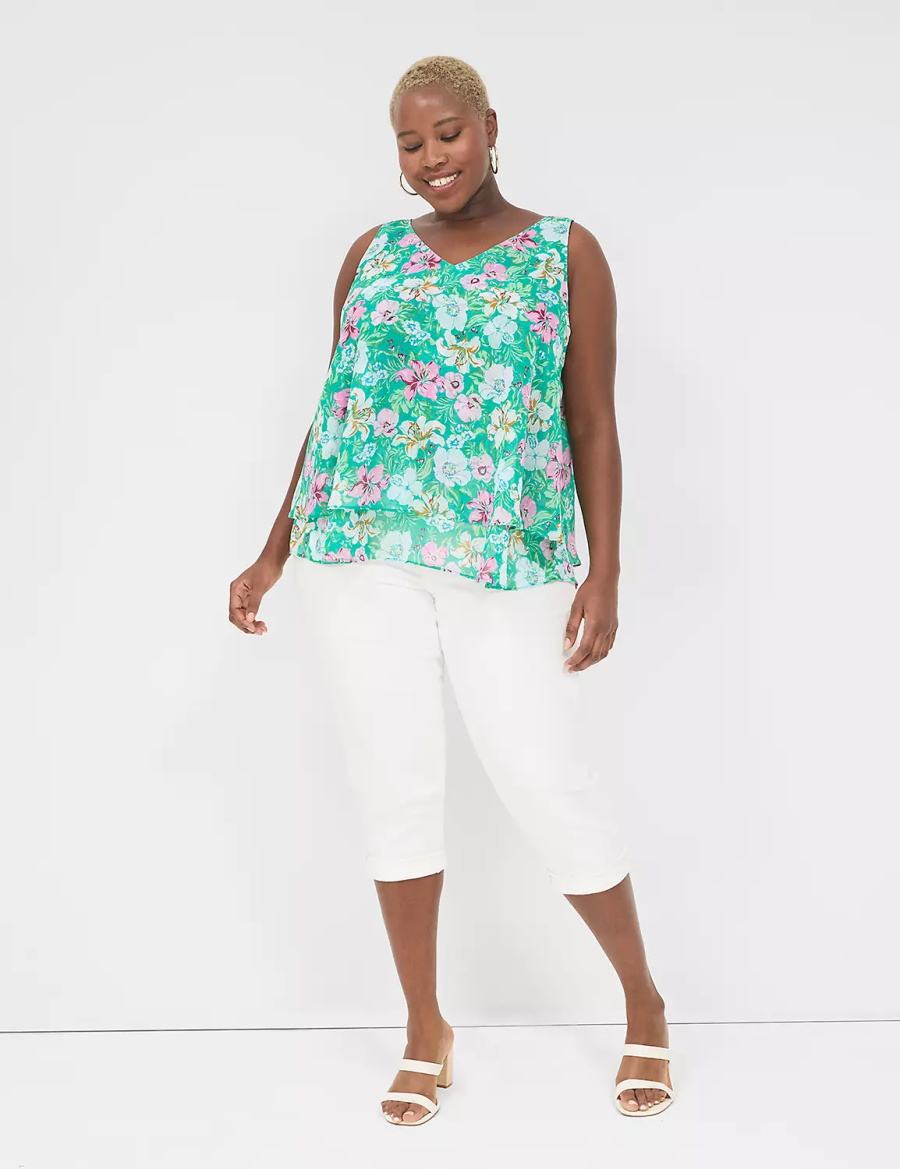 Light Turquoise Lane Bryant Swing Double-Layer Chiffon Women Tank Top | OYD4141CJ