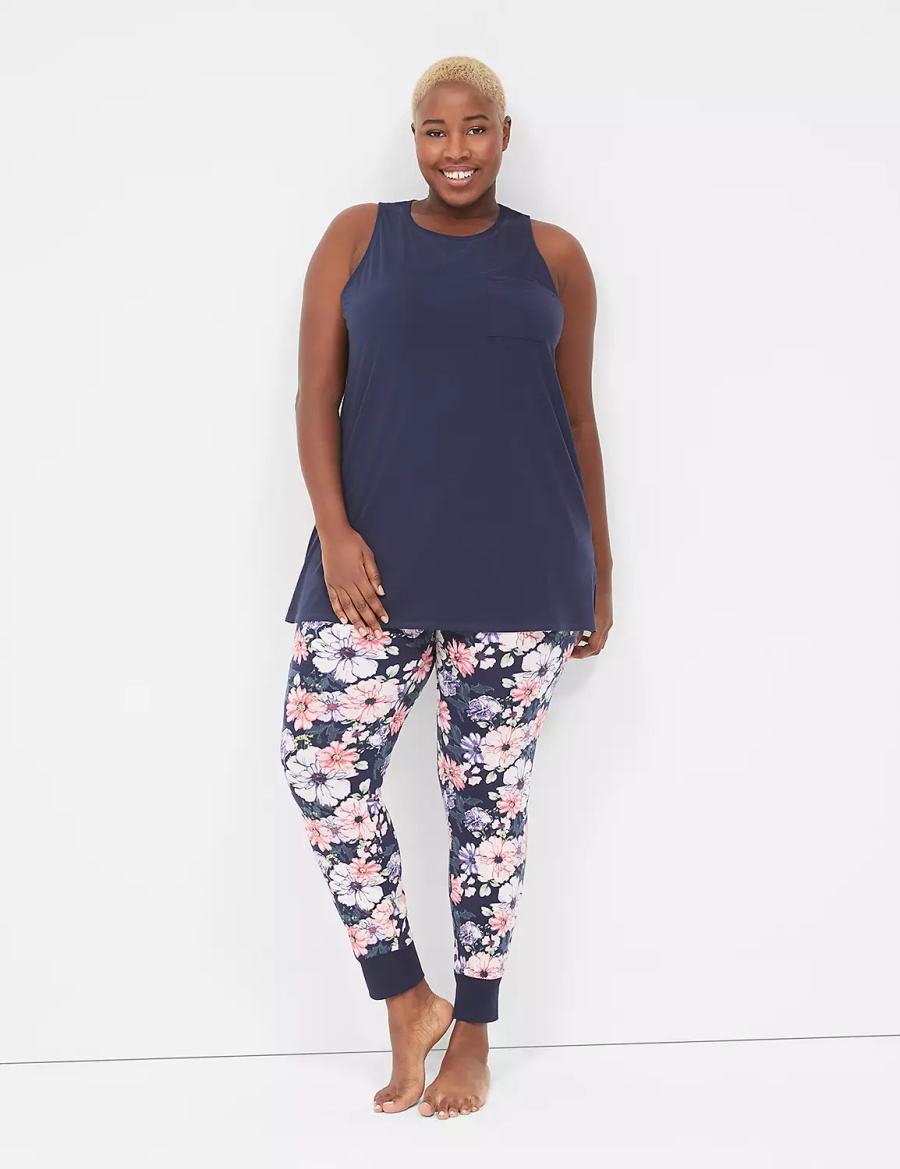 Navy Lane Bryant Comfy Cotton Pocket Tunic & Legging PJ Set Women Pajamas | HWO1888HQ