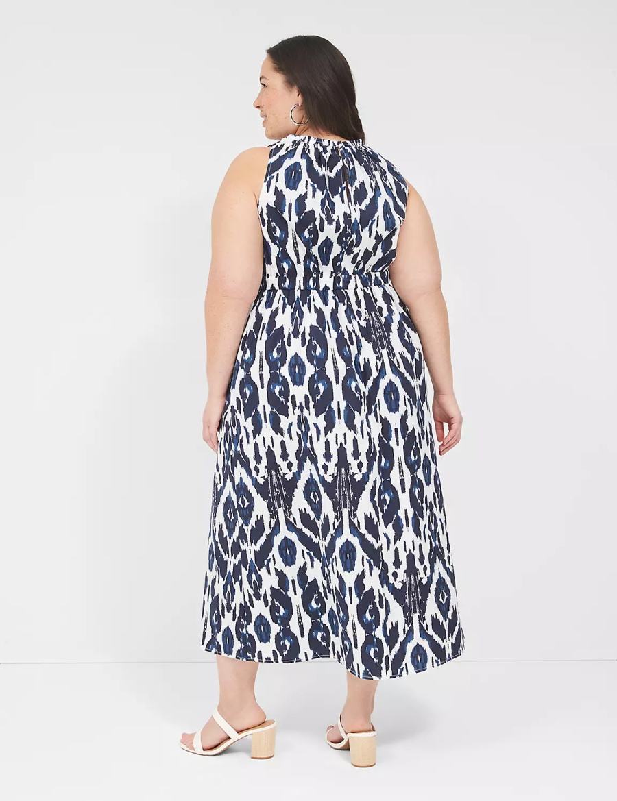 Navy Lane Bryant Elastic-Neck Tie-Waist Women Midi Dress | AEH161FP