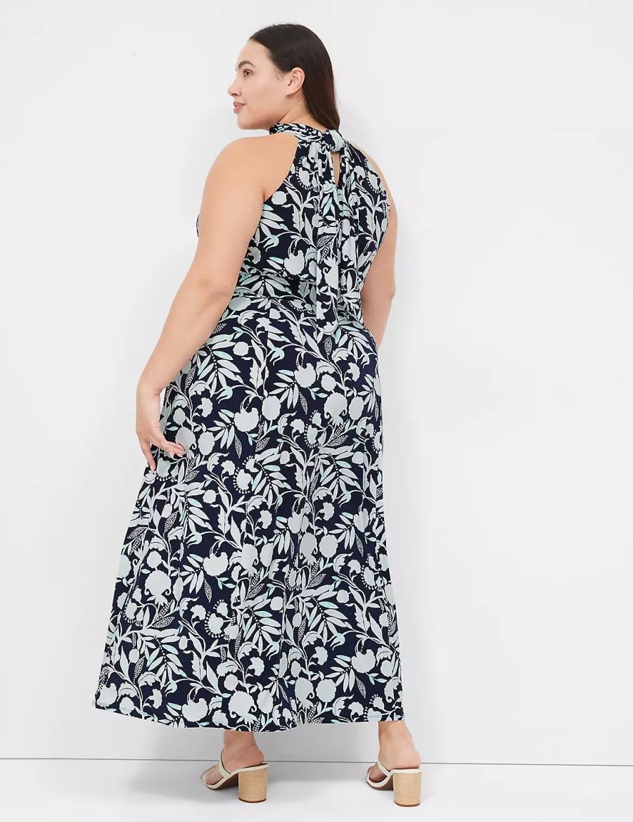 Navy Lane Bryant Halter Tie-Neck Women Casual Dress | EQT757FE