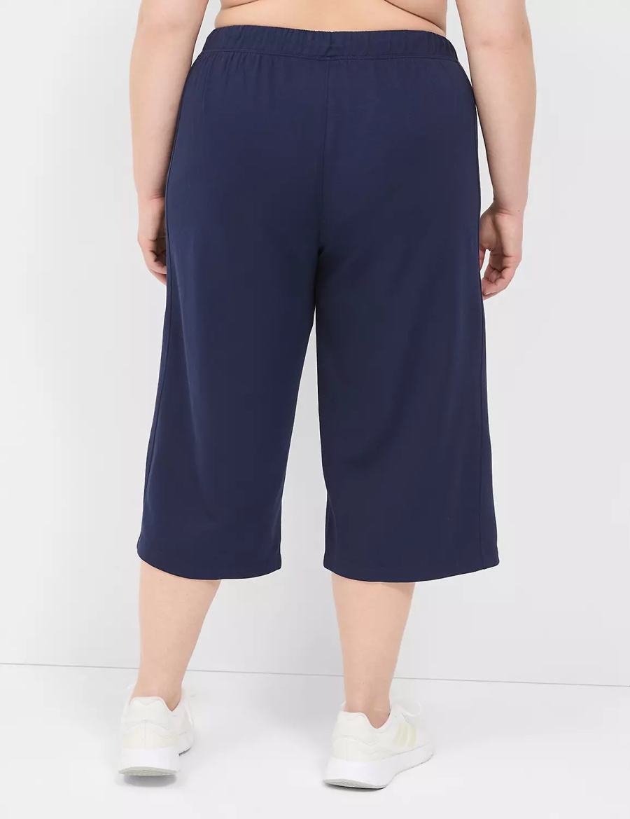 Navy Lane Bryant LIVI French Terry Relaxed Straight Capri Women Pants | HLN10042MC