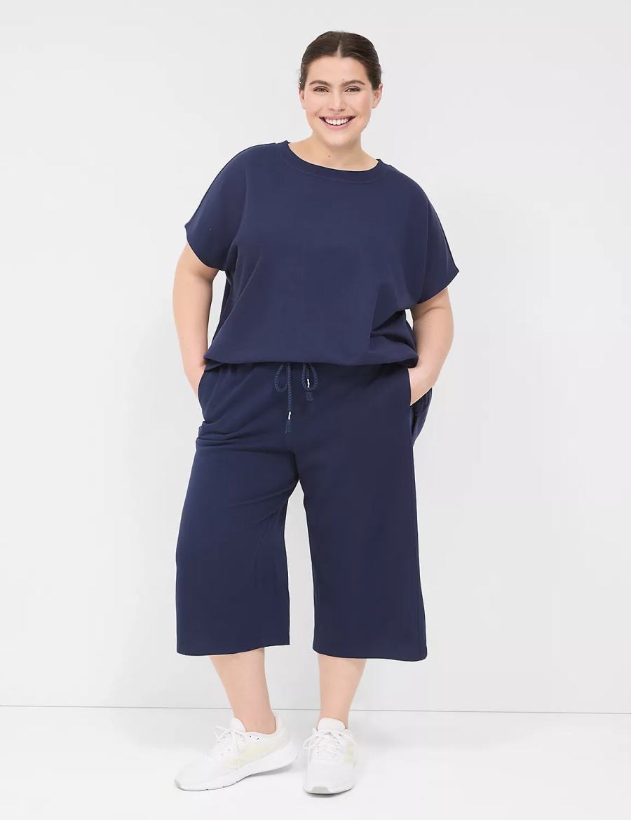 Navy Lane Bryant LIVI French Terry Relaxed Straight Capri Women Pants | HLN10042MC