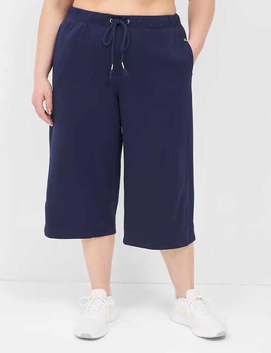 Navy Lane Bryant LIVI French Terry Relaxed Straight Capri Women Pants | HLN10042MC