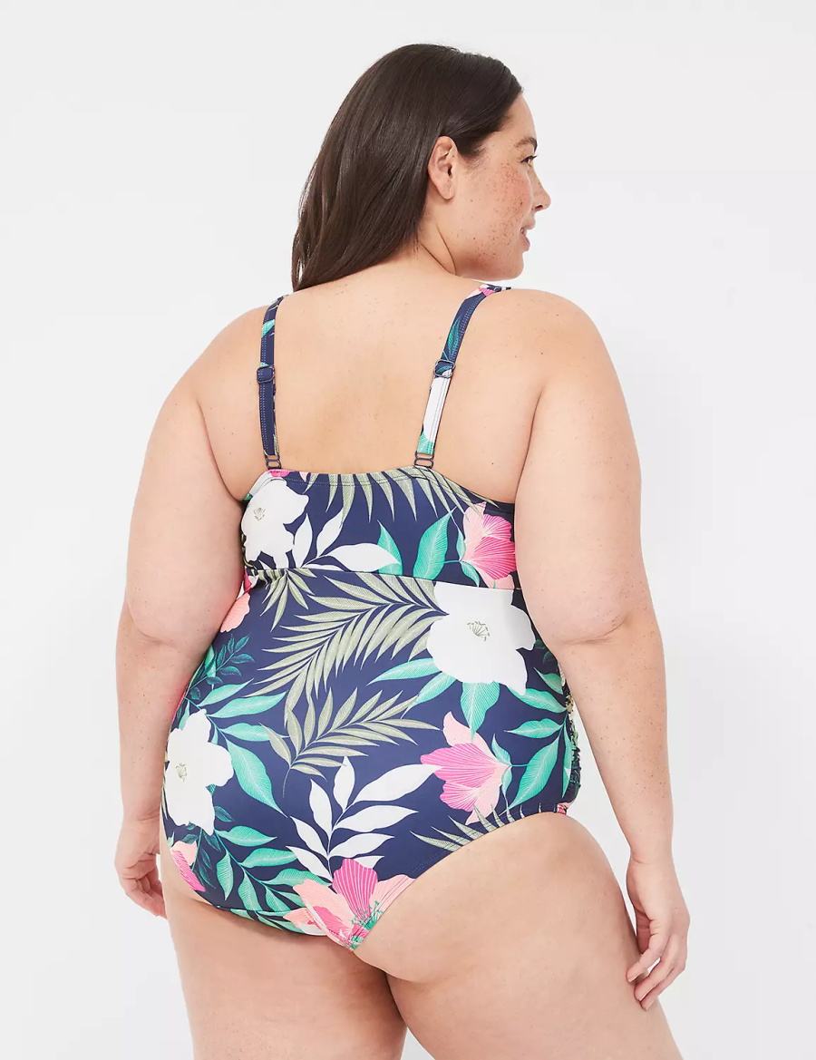 Navy Lane Bryant No-Wire Wrap One-Piece Women Swimsuits | WQH1557YD