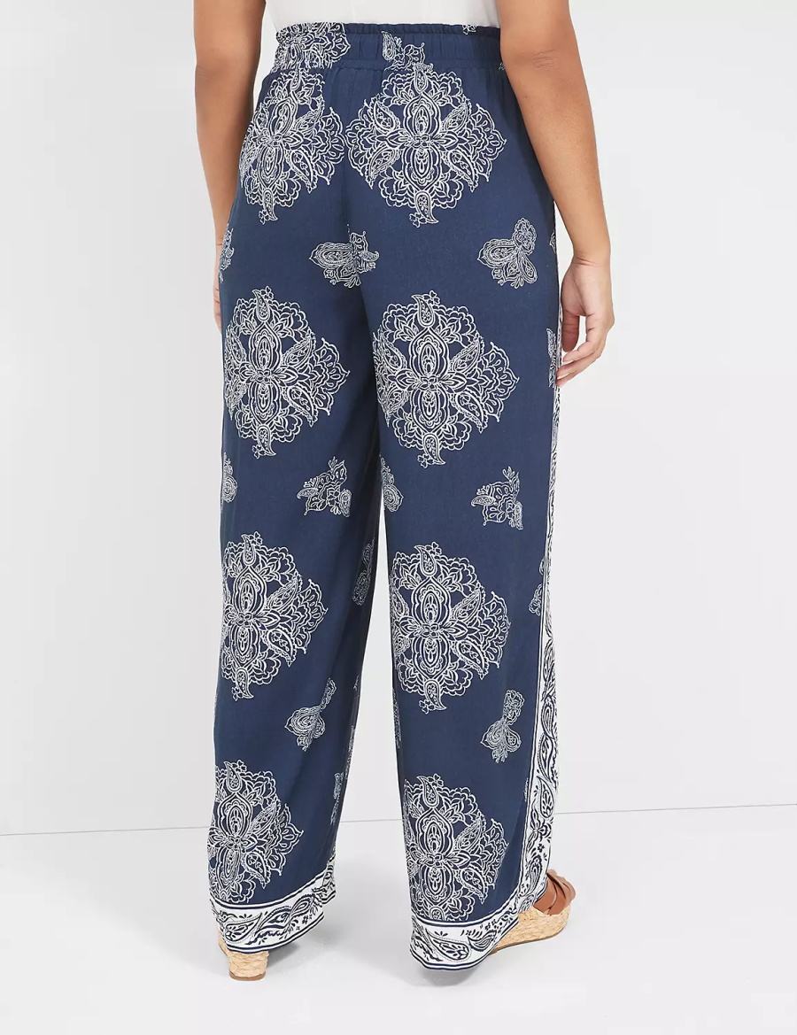 Navy Lane Bryant Pull-On Paperbag Wide Leg Women Pants | DGL943SP