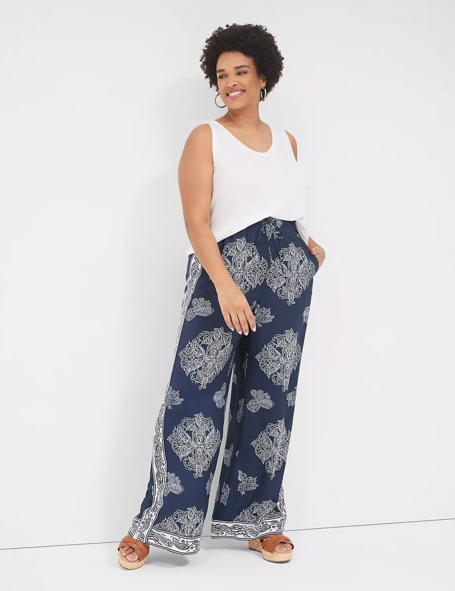 Navy Lane Bryant Pull-On Paperbag Wide Leg Women Pants | DGL943SP