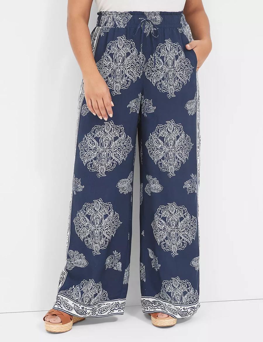 Navy Lane Bryant Pull-On Paperbag Wide Leg Women Pants | DGL943SP