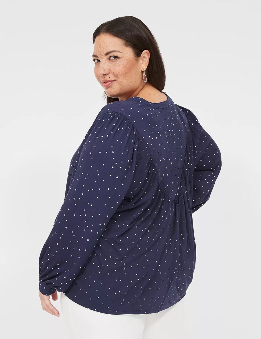 Navy Lane Bryant Relaxed Button-Front Woven & Knit Top Women Shirts | LYS5186QT