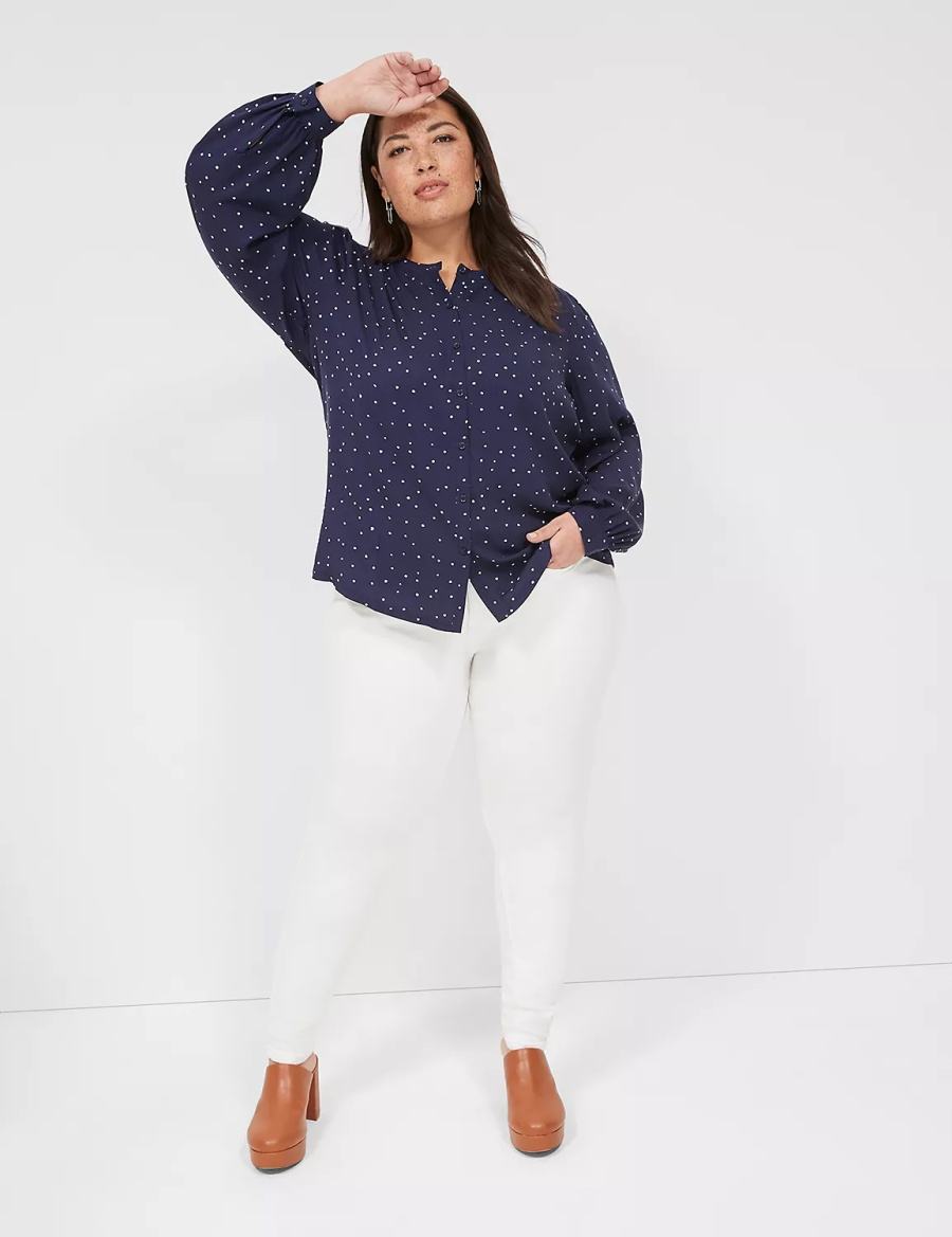 Navy Lane Bryant Relaxed Button-Front Woven & Knit Top Women Shirts | LYS5186QT