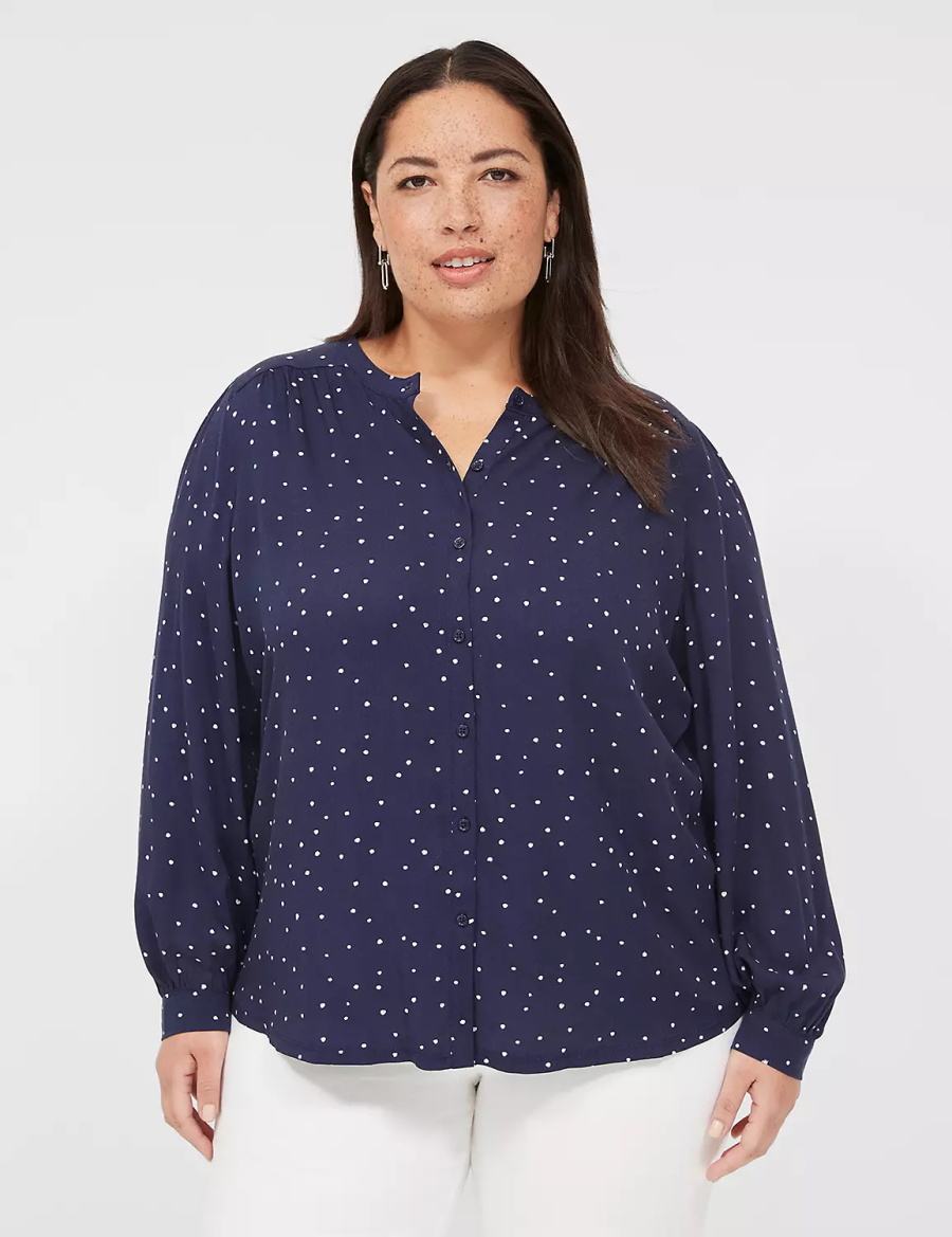 Navy Lane Bryant Relaxed Button-Front Woven & Knit Top Women Shirts | LYS5186QT