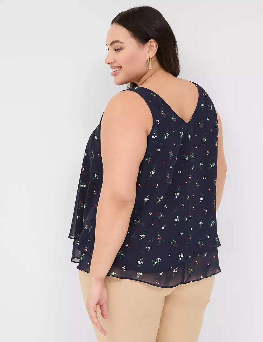 Navy Lane Bryant Swing Double-Layer Chiffon Women Tank Top | YBE2354WW