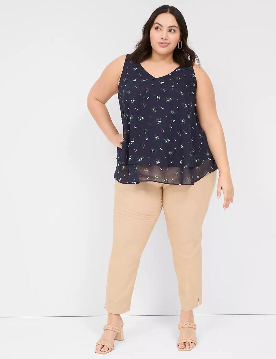 Navy Lane Bryant Swing Double-Layer Chiffon Women Tank Top | YBE2354WW