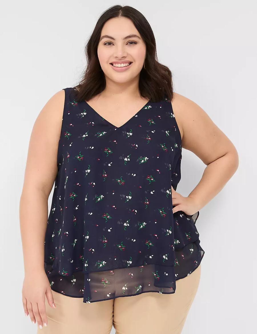 Navy Lane Bryant Swing Double-Layer Chiffon Women Tank Top | YBE2354WW