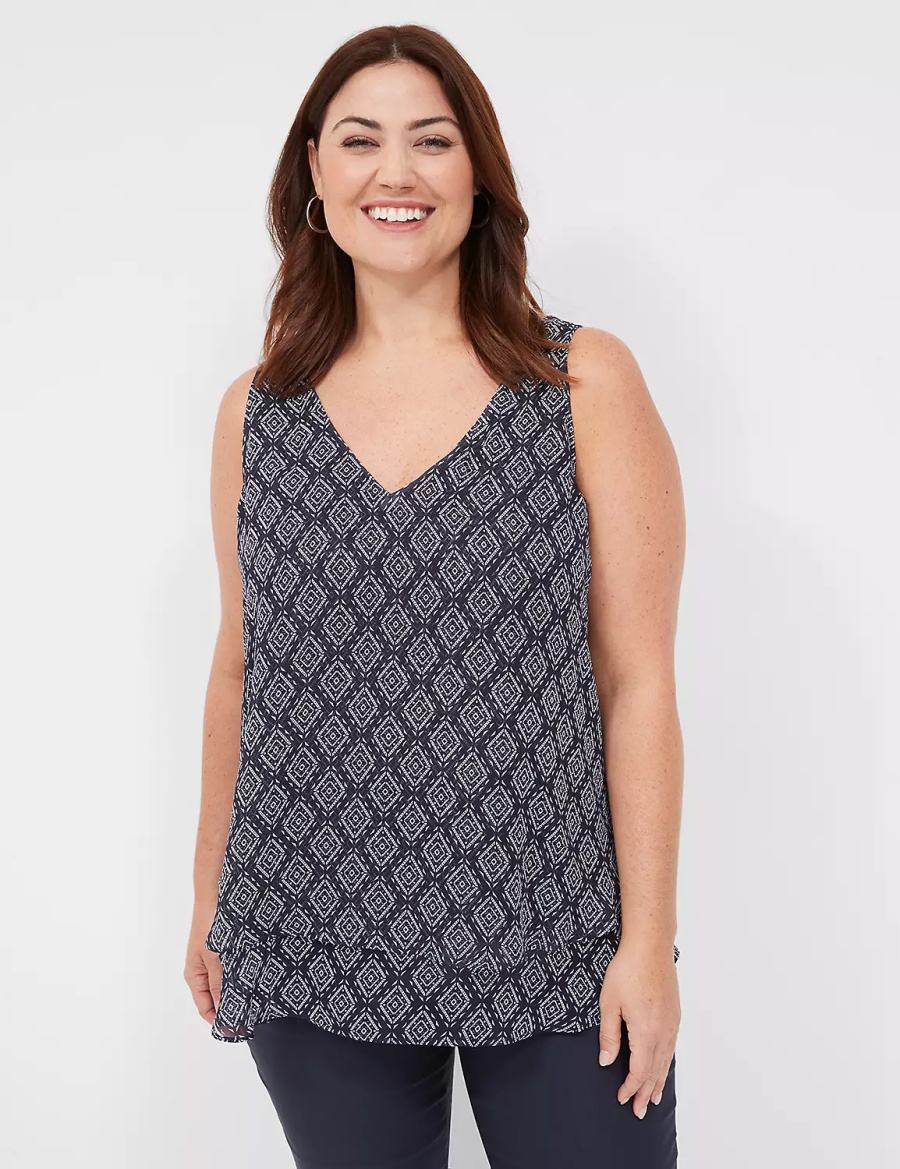 Navy Lane Bryant Swing Double-Layer Chiffon Women Tank Top | JXU2939UA