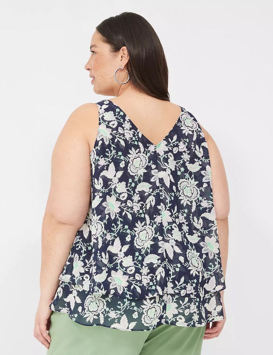 Navy Purple Lane Bryant Swing Double-Layer Chiffon Women Tank Top | FRQ5124QS