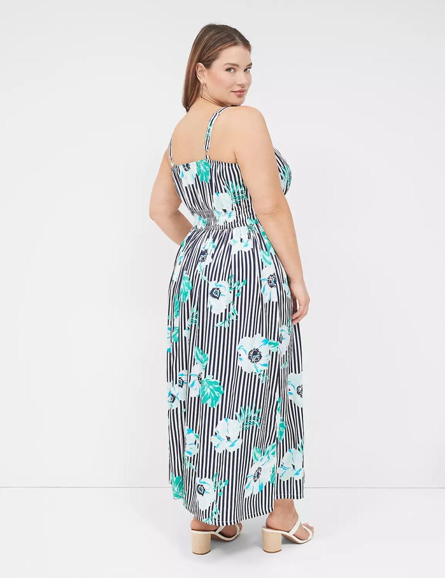 Navy Stripes Lane Bryant V-Neck Ruched-Waist Women Maxi Dress | CYM110DS