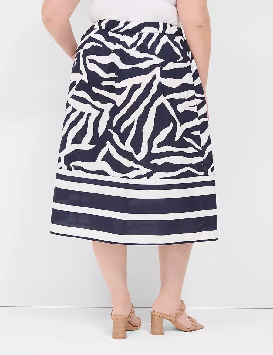 Navy White Lane Bryant Printed Midi Women Skirts | BWR1826JI