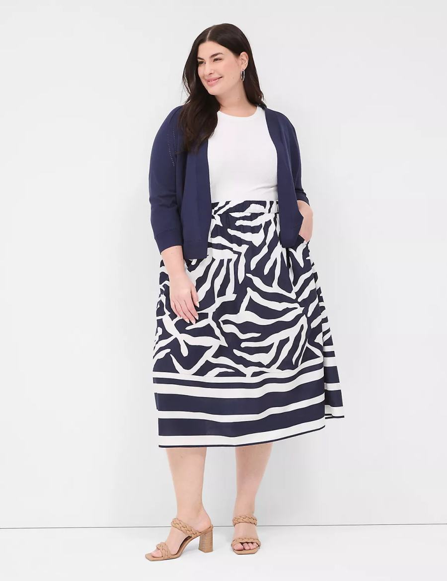 Navy White Lane Bryant Printed Midi Women Skirts | BWR1826JI