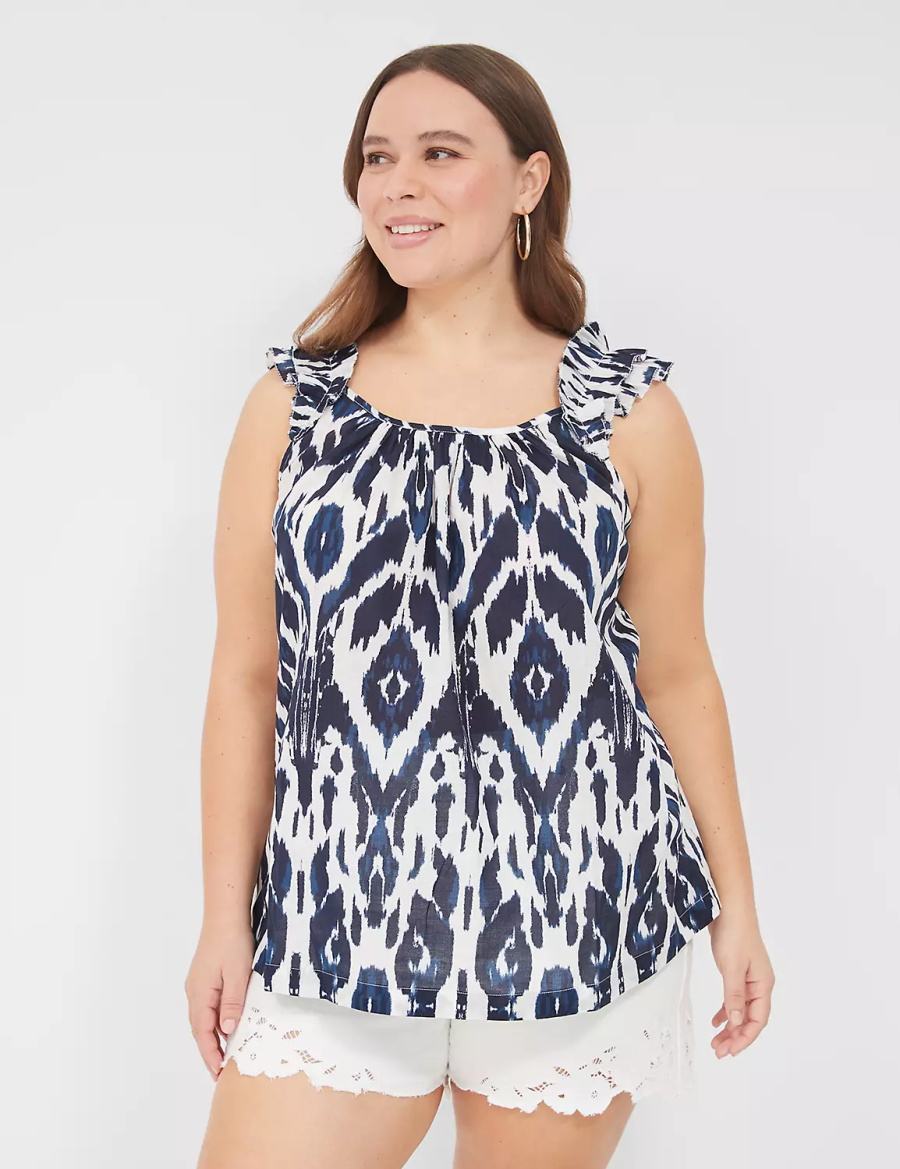 Navy White Lane Bryant Swing Ruffle-Sleeve Women Tank Top | BAC3696OO